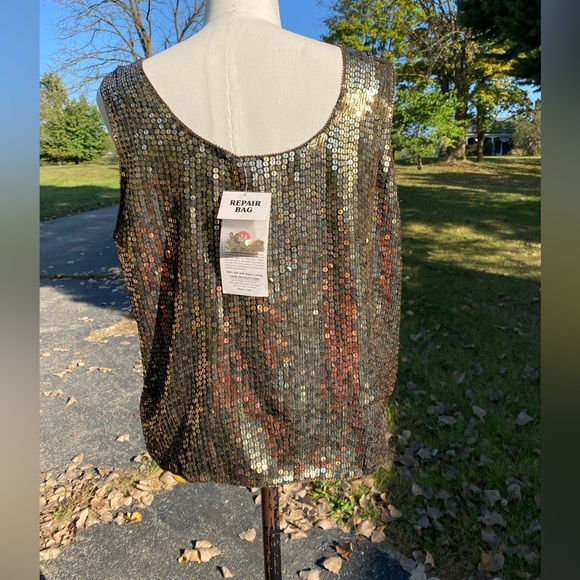 Elegance by Anujan XL Vintage 80's Tank Top NWT Gold Sequin 100% silk hand sewn - Picture 4 of 8